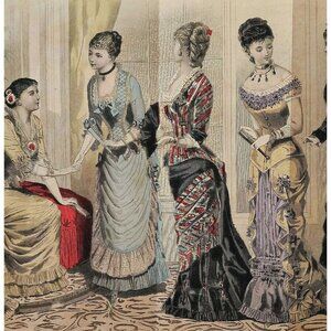 1881 The Snowy Day Hand Colored Engraving Victorian Women's Fashion DWQQ21